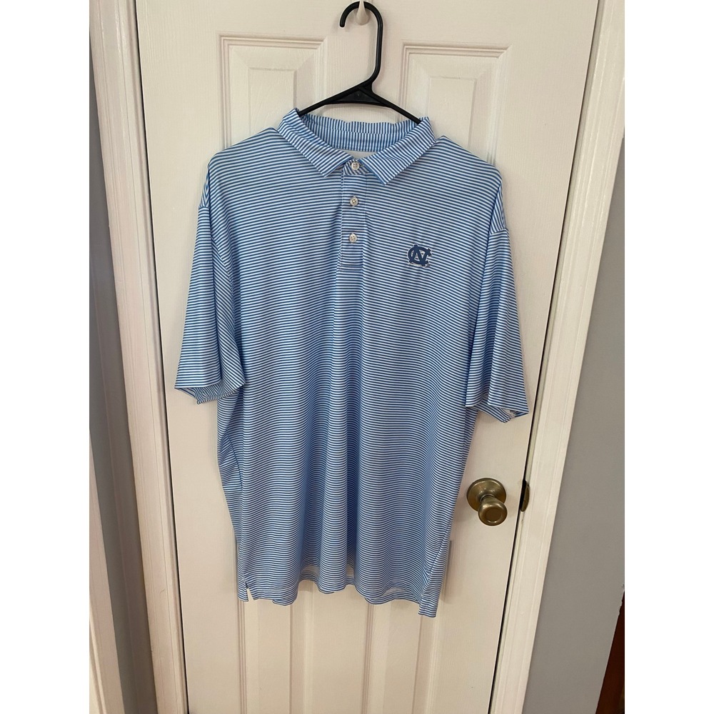 Vantage Polo Mens Large Blue Striped UNC Tar Heels Short Sleeve NCAA Golf Shirt